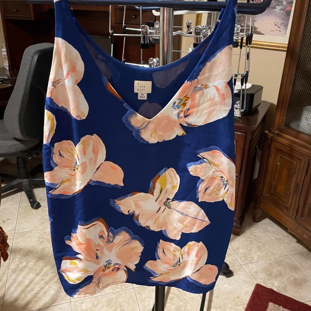 Floral Blue Tank, Size XL